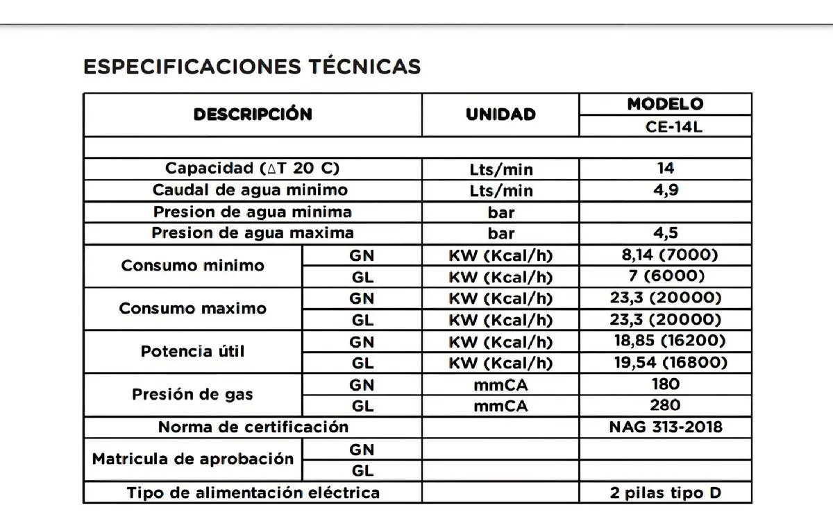 Calefón A Gas Escorial Gas Envasado Sin Llama Ce-14l Blanco Tipo De Gas Glp - Imagen 4