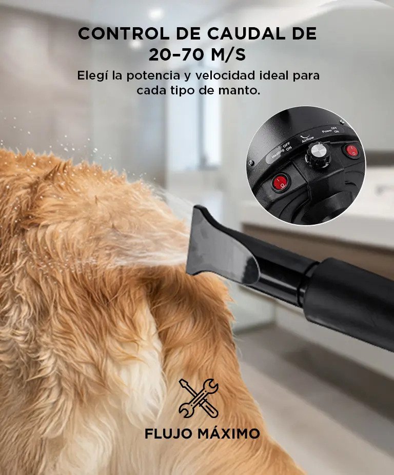Turbina Secadora De Pelo Para Perros Gadnic Pd2000 2 Velocidades Boquillas Silencioso Manguera Flexible Negro - Imagen 3