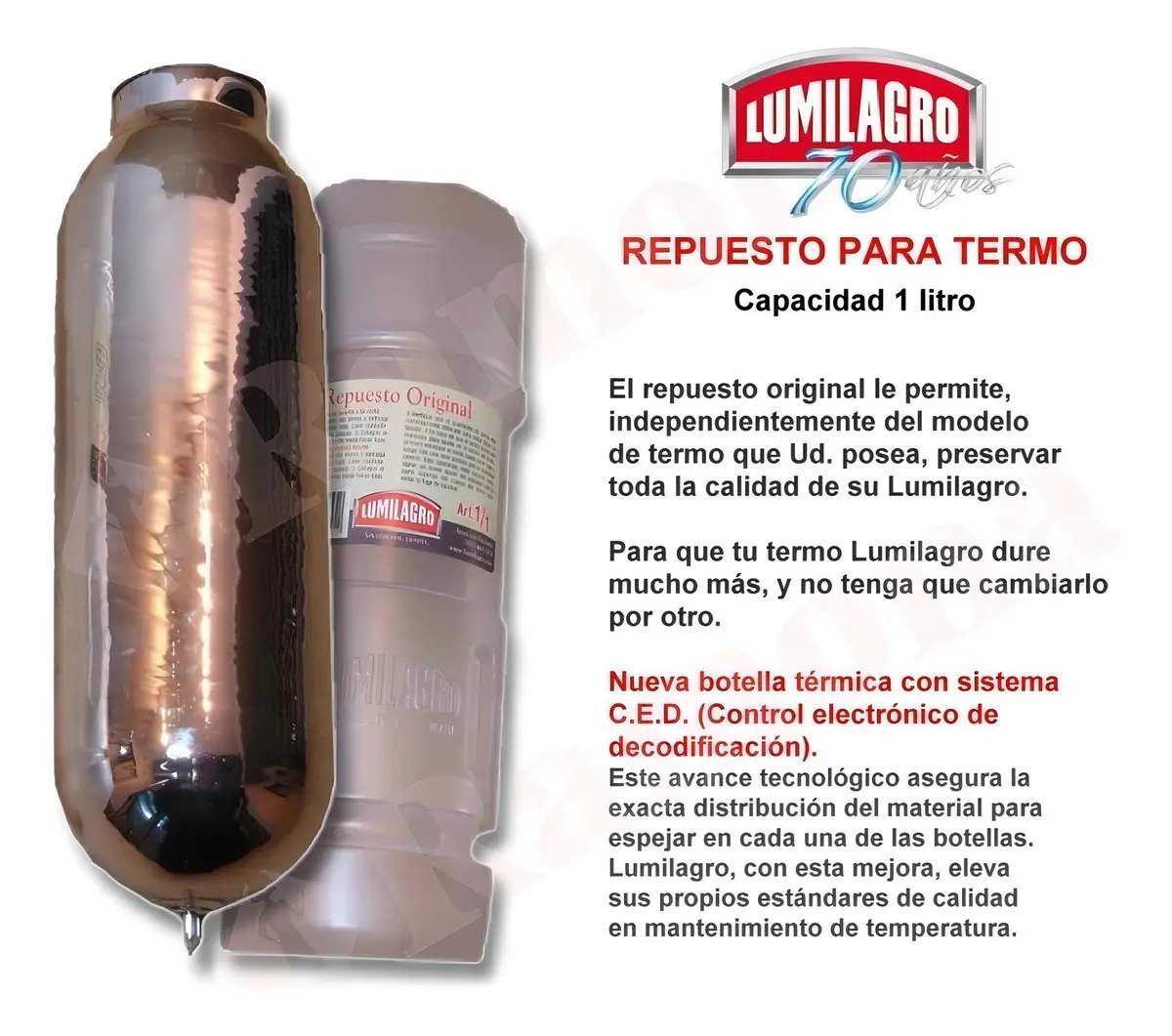 Repuesto Lumilagro Para Termos 1 Lt Universal Vidrio - Imagen 3