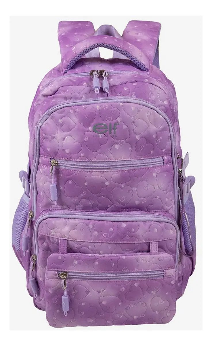 Mochila De Espalda Elf 26lts Reforzada Portanotebook Lila Labrado - Imagen 2