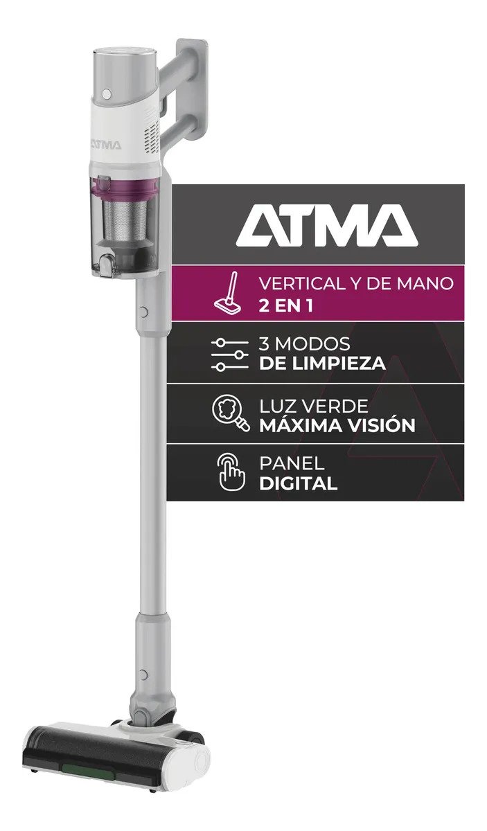 Aspiradora Inalámbrica Atma 2 En 1 400w 3 Modos De Limpieza Panel Digital Sin Carbones Gris