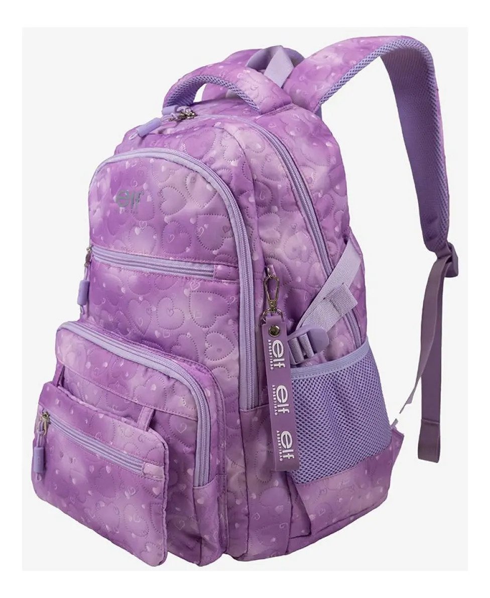 Mochila De Espalda Elf 26lts Reforzada Portanotebook Lila Labrado - Imagen 4