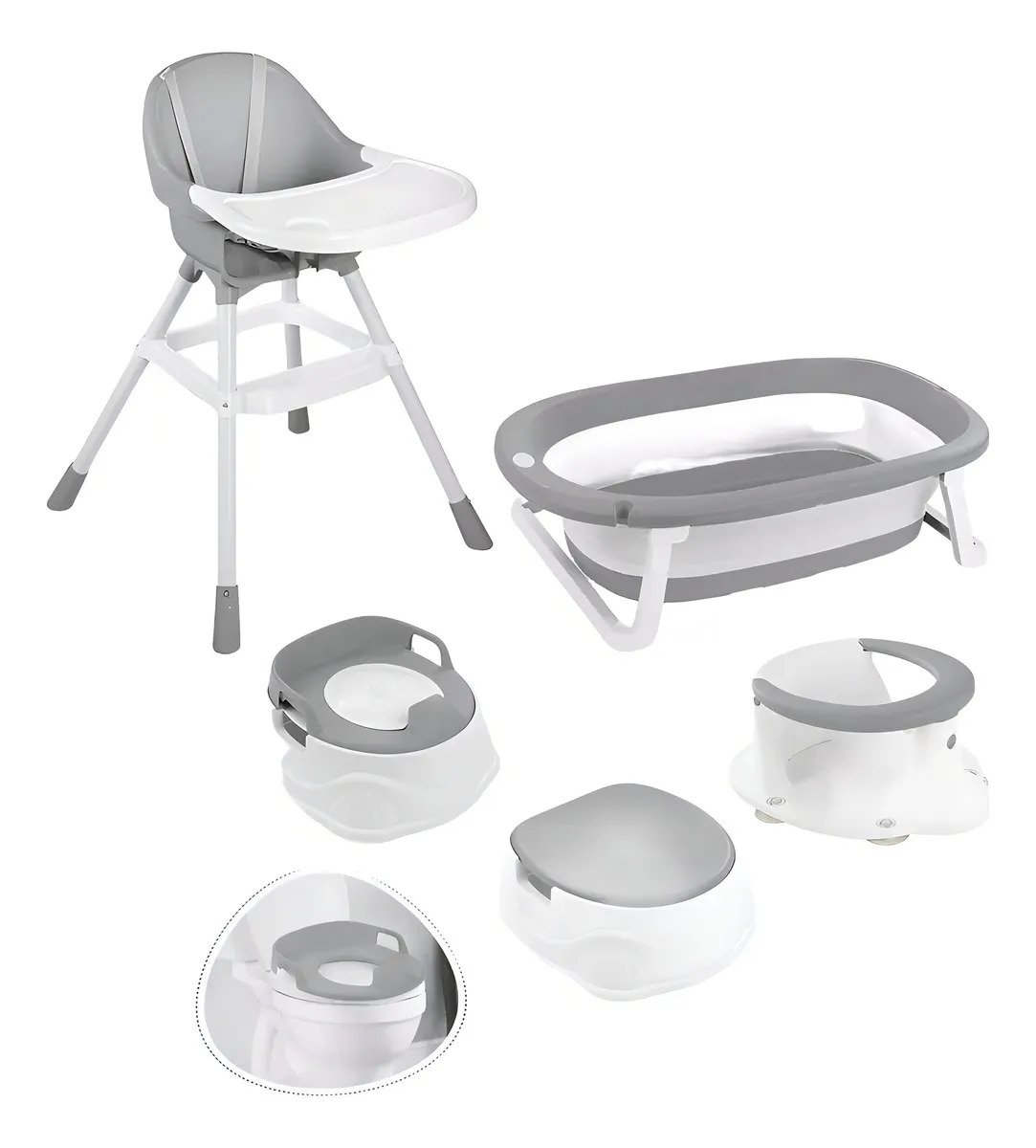 Silla De Comer Bebé Dolu 6 En 1 Baby Gris Oscuro Con Ruedas Seguridad 6 En 1 Baby Set - Imagen 6