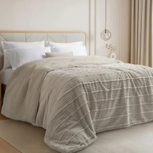 Edredón Corderito King Size Alcoyana Niza Flannel Fleece Tiza Rayado