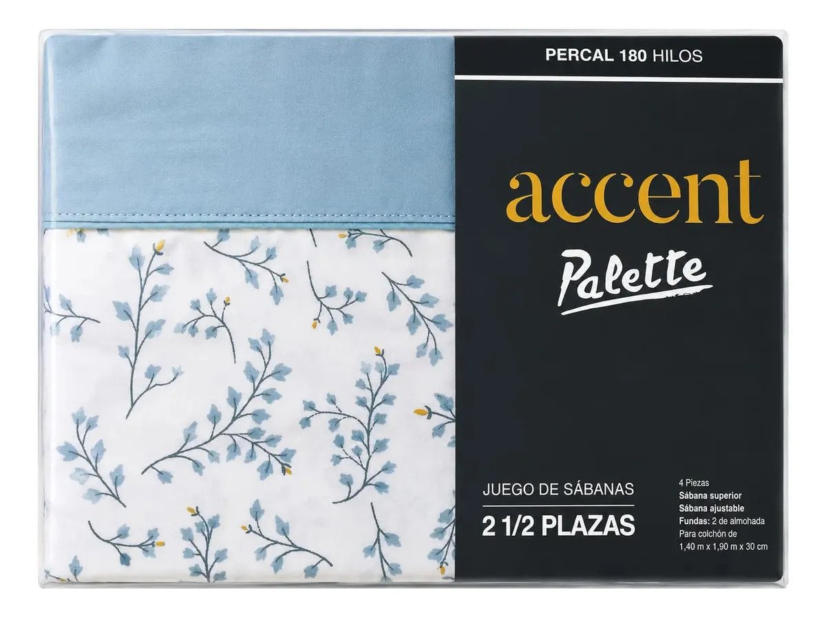 Juego Sábanas 2 1/2 Plazas 180 Hilos Palette Estampada Color Remy Aqua Diseño De La Tela Estampado Remy Aqua Estampado - Imagen 2